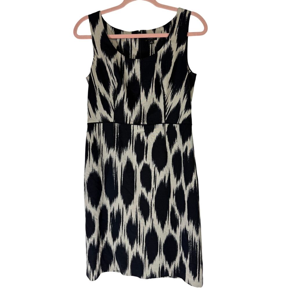 Ann Taylor Black Tan Ikat Sleeveless Back Zipper Sheath‎ To Knee Dress Size 4
